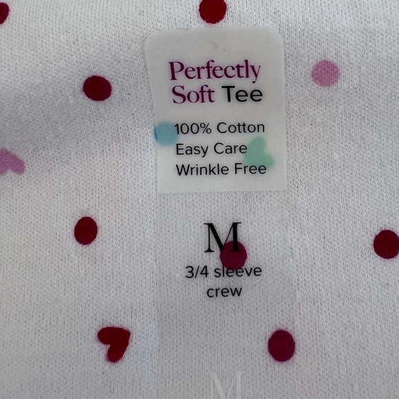 KIM ROGERS-PERFECTLY SOFT 100% Cotton Knit Top White w/Hearts/Polka Dots M New - Picture 8 of 10